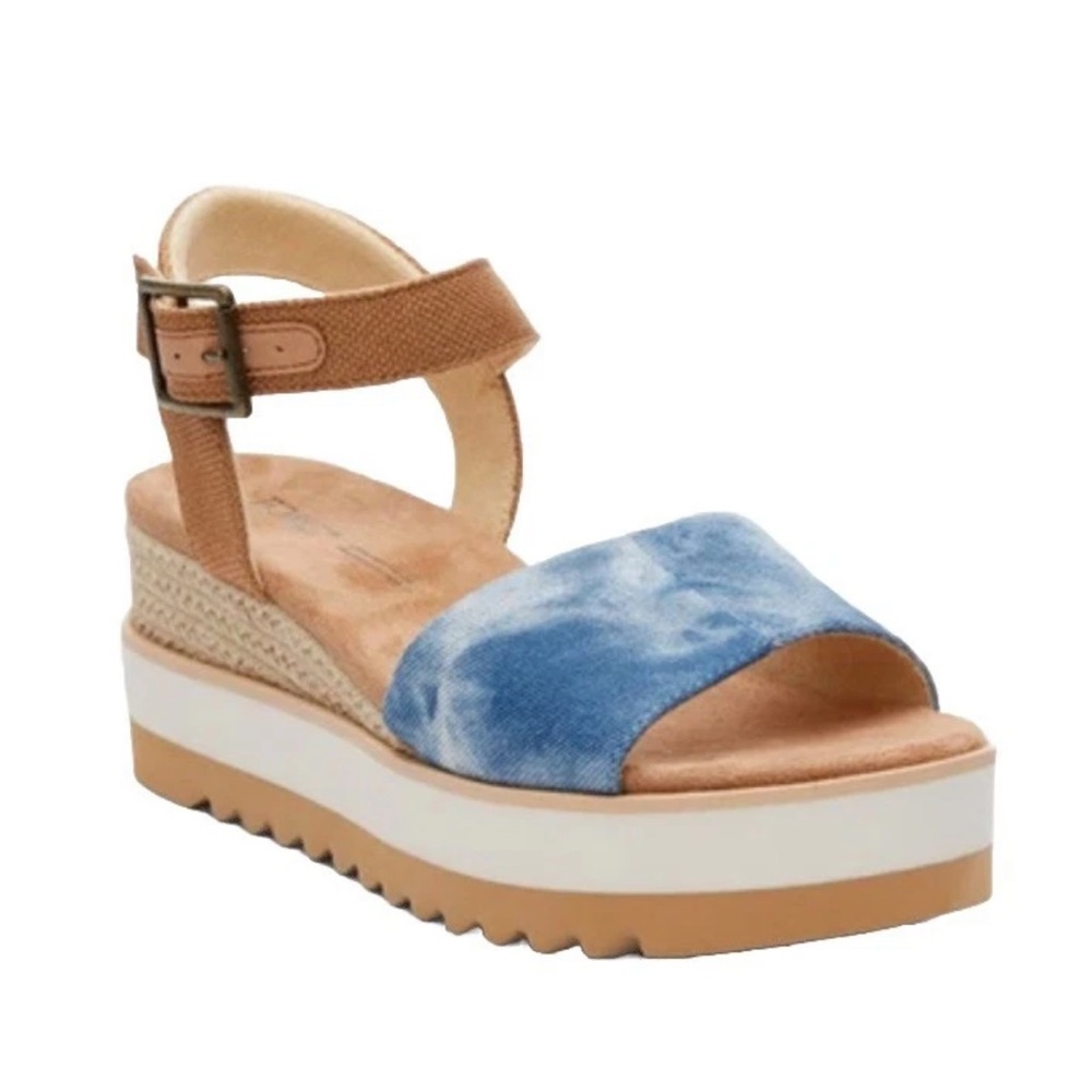 Toms Women’s Diana Blue Washed Denim Canvas Wedge Sandals